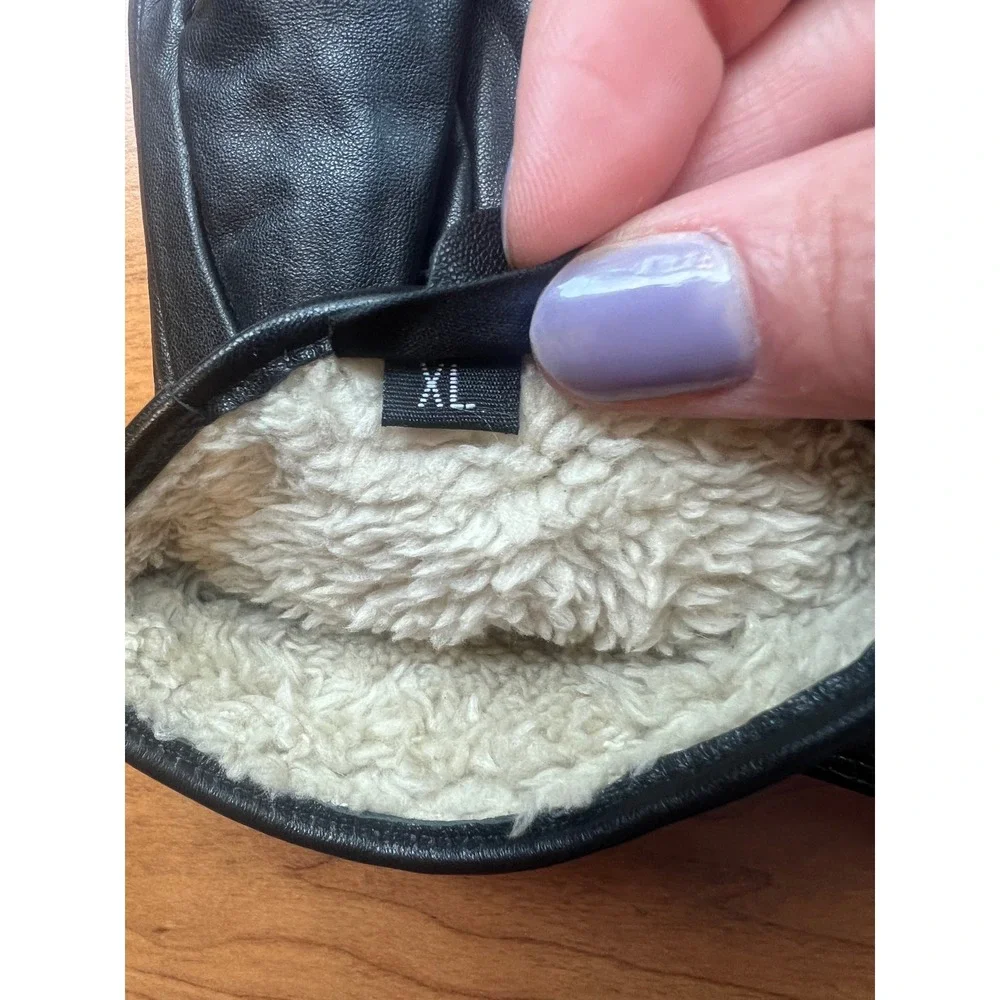 Women's Black Genuine Leather Gloves XL Fleece Lining Touch Screen XL Sheepskin